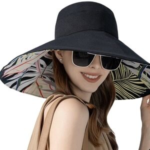 Reversible  Foldable Ŵashable Black  Wide Brim Hat with UV Protection